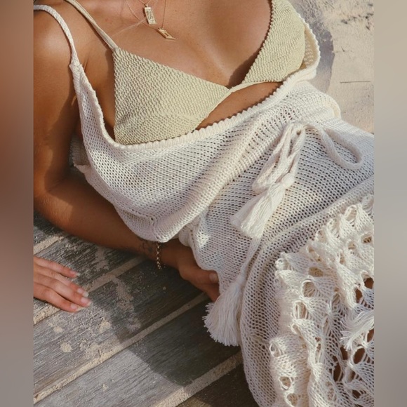 Beachy Me Powder Knit Crochet Tank Dress - Picture 2 of 5